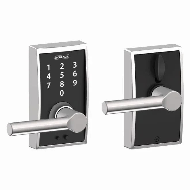 Schlage Touch Keyless Touchscreen Lever with Century Trim and Broadway Lever Bright Chrome