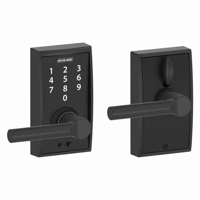 Schlage Touch Keyless Touchscreen Lever with Century Trim and Broadway Lever Flat Black