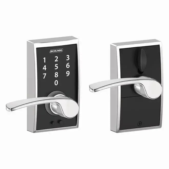 SchlageSchlage Touch Keyless Touchscreen Lever with Century trim and Merano Lever in Bright Chrome