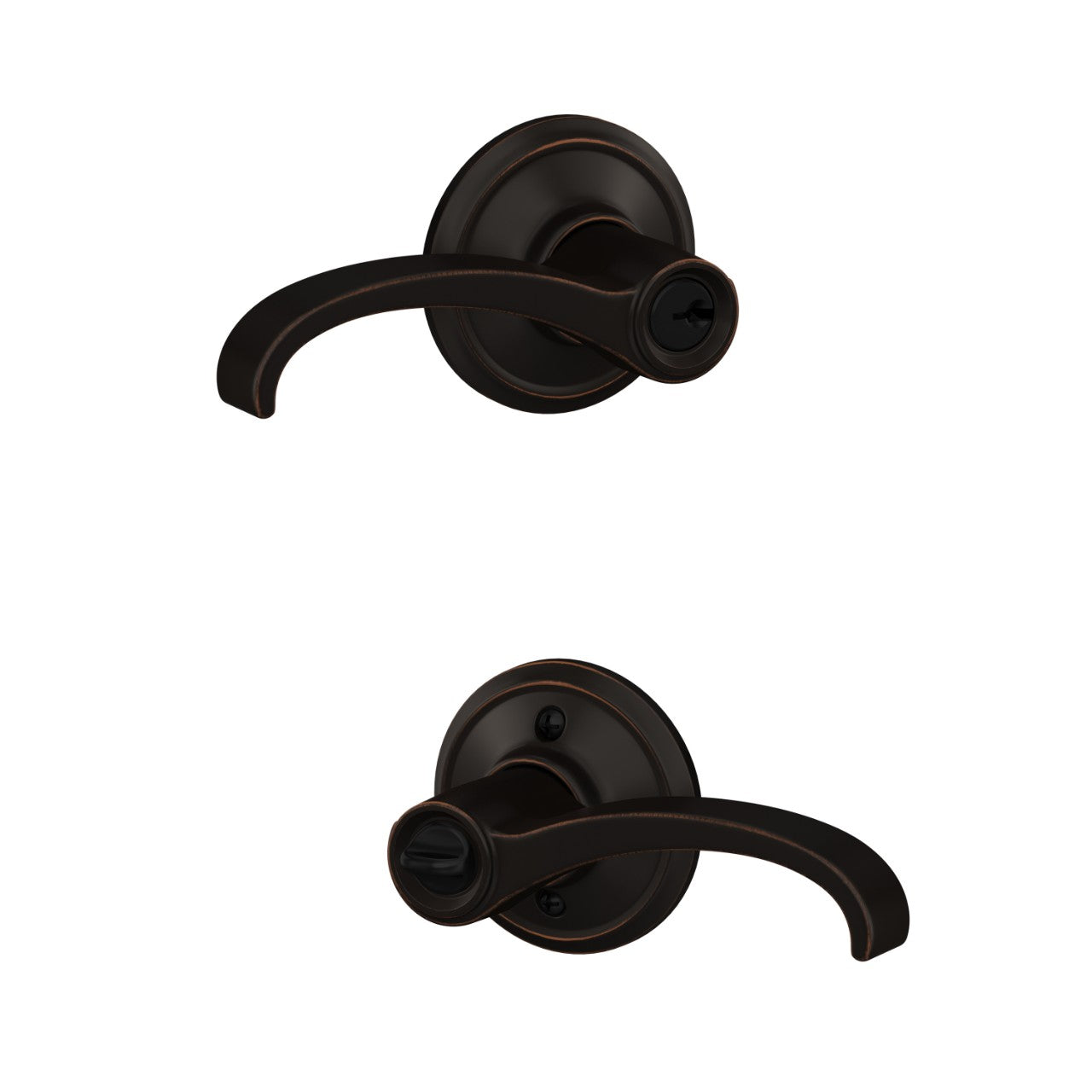 Schlage Whitney Lever with Alden Rosette Keyed Entry Lock Aged Bronze