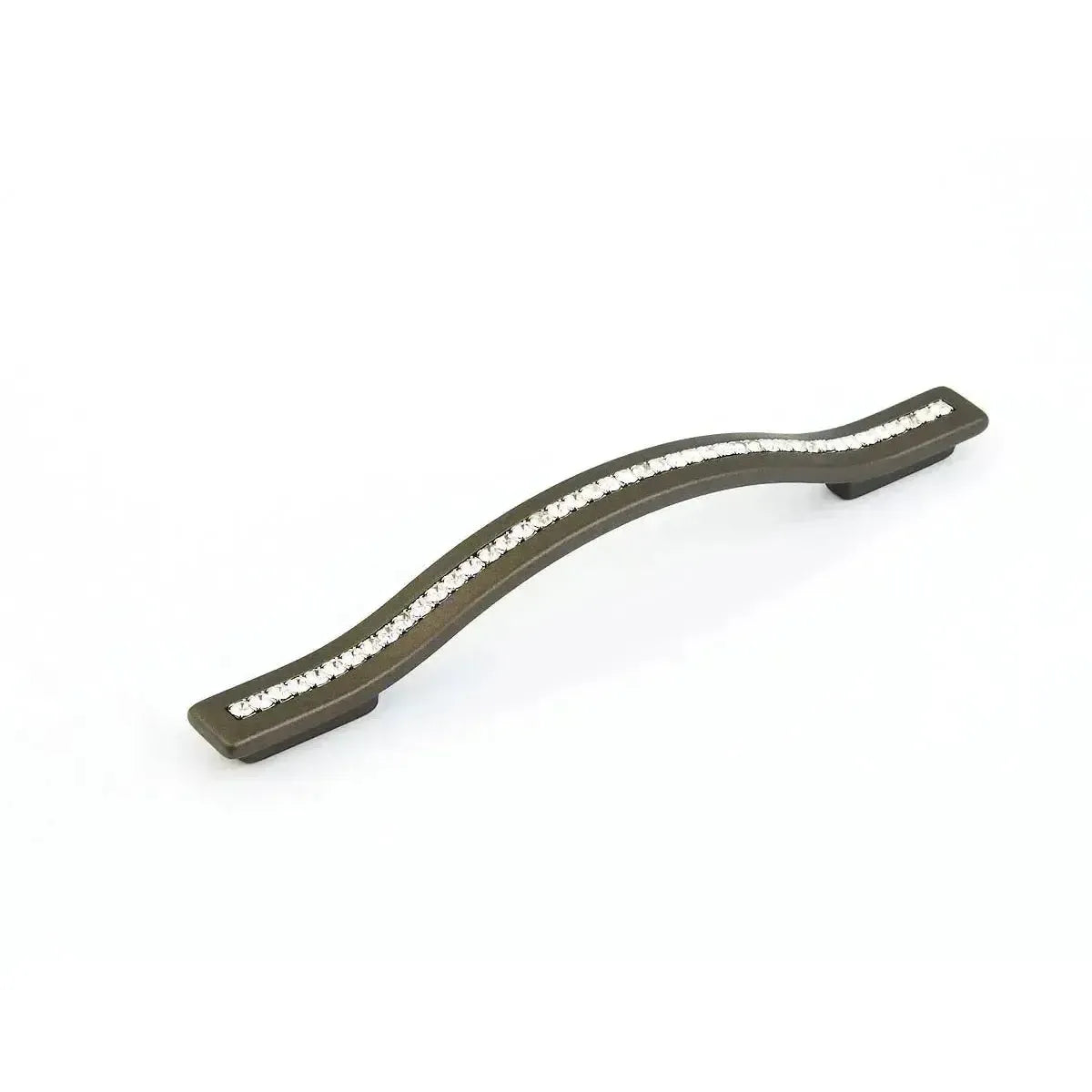 The Schaub Skyevale Crystal Arched Cabinet Pull in Milano Bronze finish.