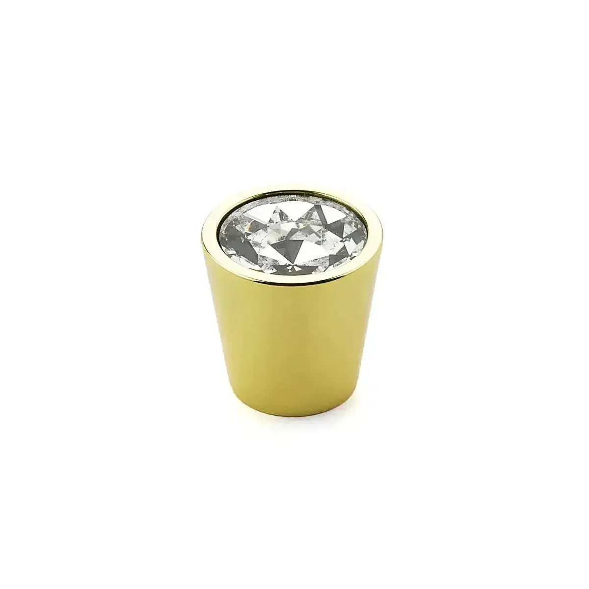 The Schaub Stargaze Cylinder Glass Cabinet Knob in Polished Brass finish.