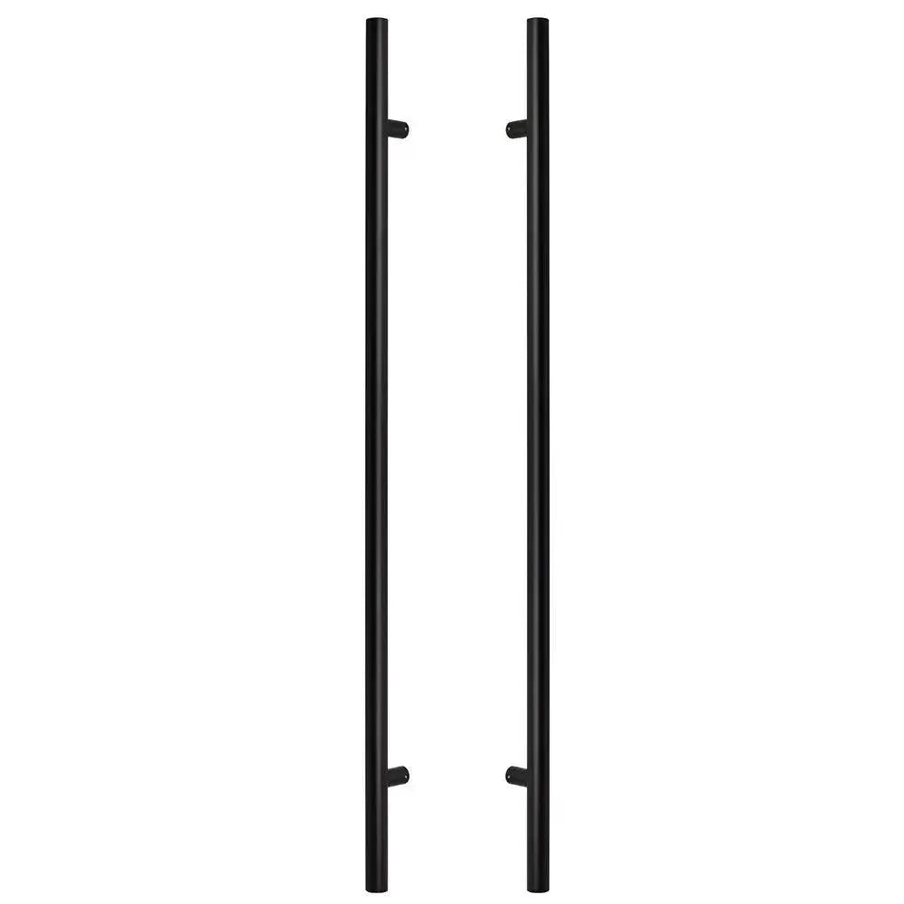 The Sure-Loc 48" Round Long Door Pull, Double-Sided in Flat Black finish.