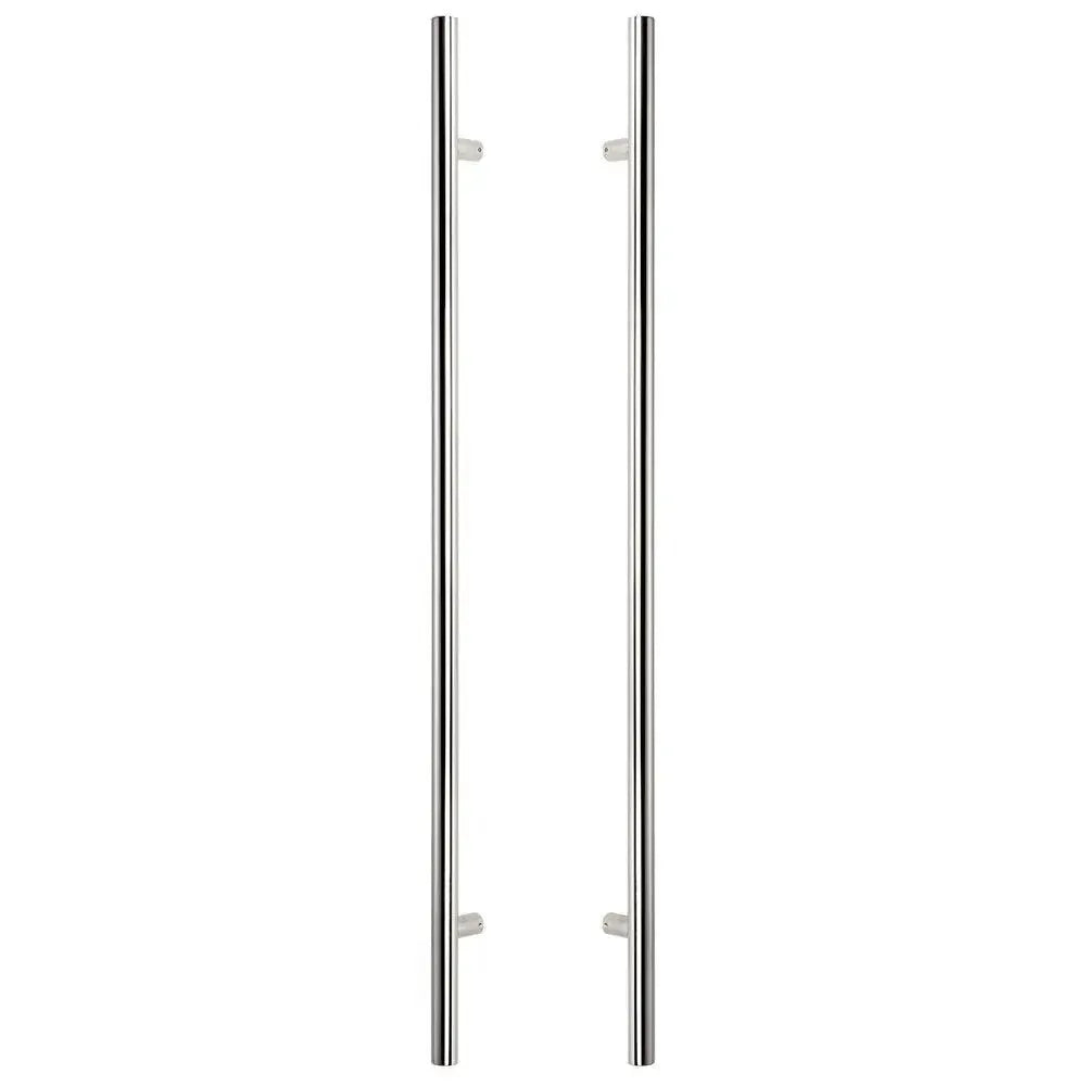 The Sure-Loc 48" Round Long Door Pull, Double-Sided in Polished Chrome finish.