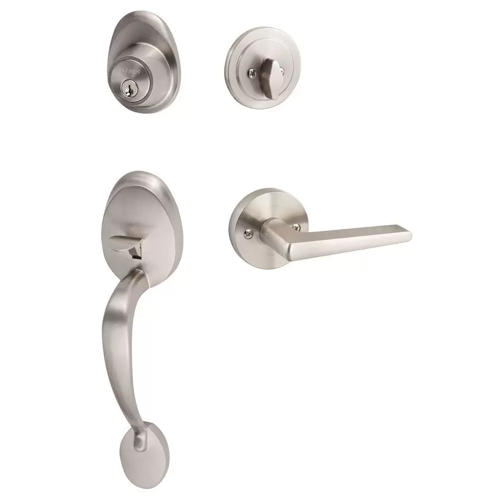 Sure-Loc Alta Handleset With Basel Round Lever Interior Trim Satin Nickel