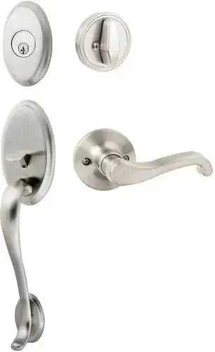 The Sure-Loc Aspen Handleset With Sage Lever Handleset Trim, Left Hand in Satin Nickel finish