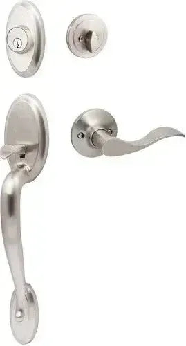 The Sure-Loc Aspen Handleset With Snowbird Lever Interior Trim, Left Hand in Satin Nickel finish