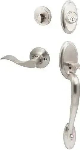 The Sure-Loc Aspen Handleset With Snowbird Lever Interior Trim, Right Hand in Satin Nickel finish