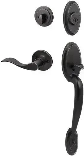 The Sure-Loc Aspen Handleset With Snowbird Lever Interior Trim, Right Hand in Vintage Bronze finish