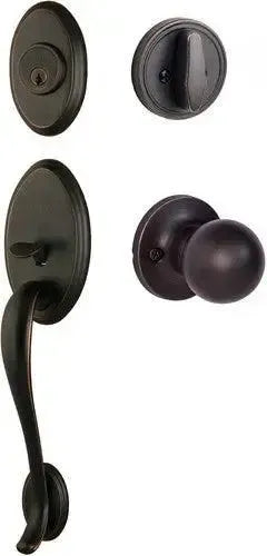 The Sure-Loc Aspen Handleset With Tahoe Knob Interior Trim in Vintage Bronze finish