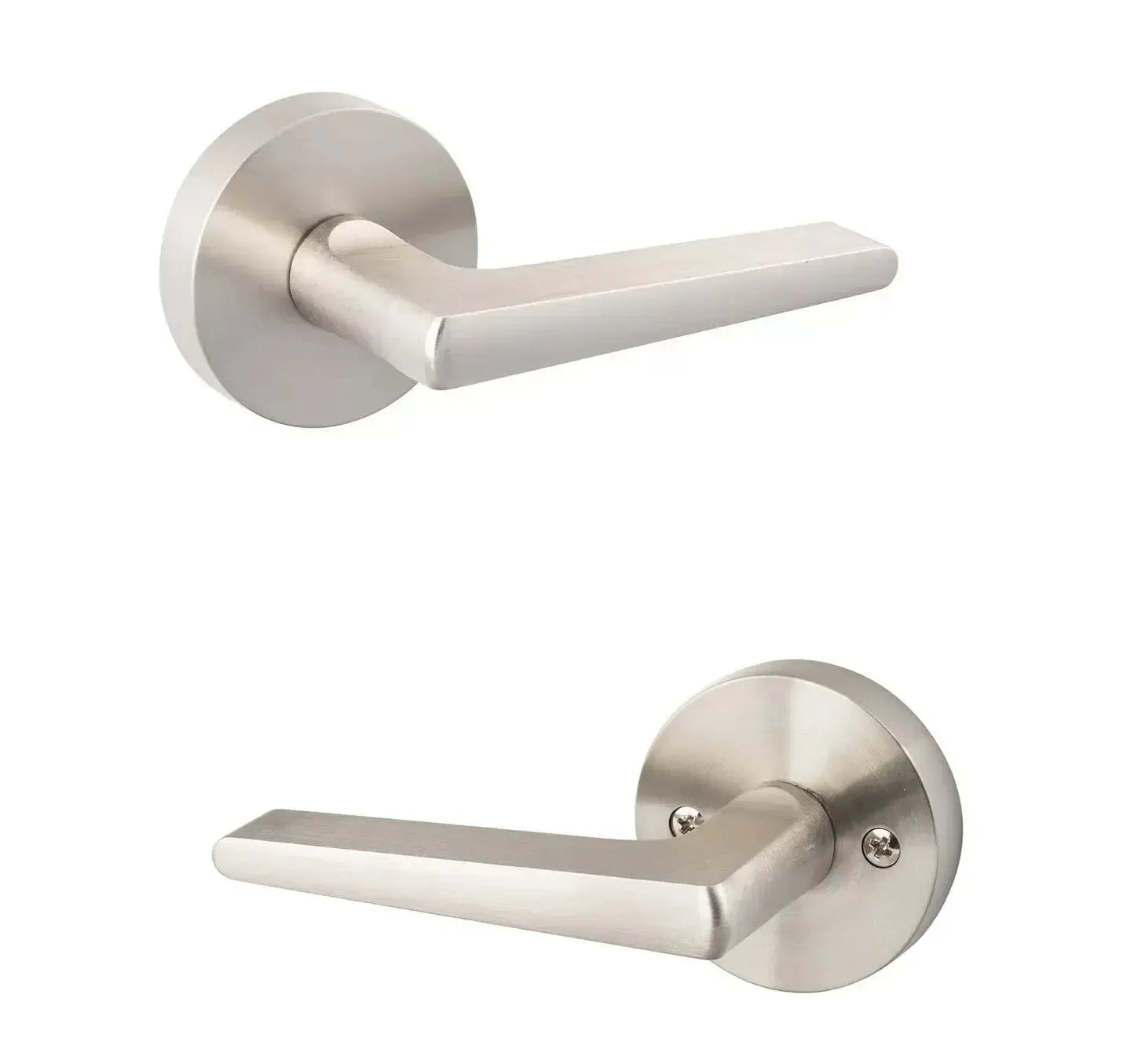Sure-Loc Basel Lever with Round Rosette in Satin Nickel finish