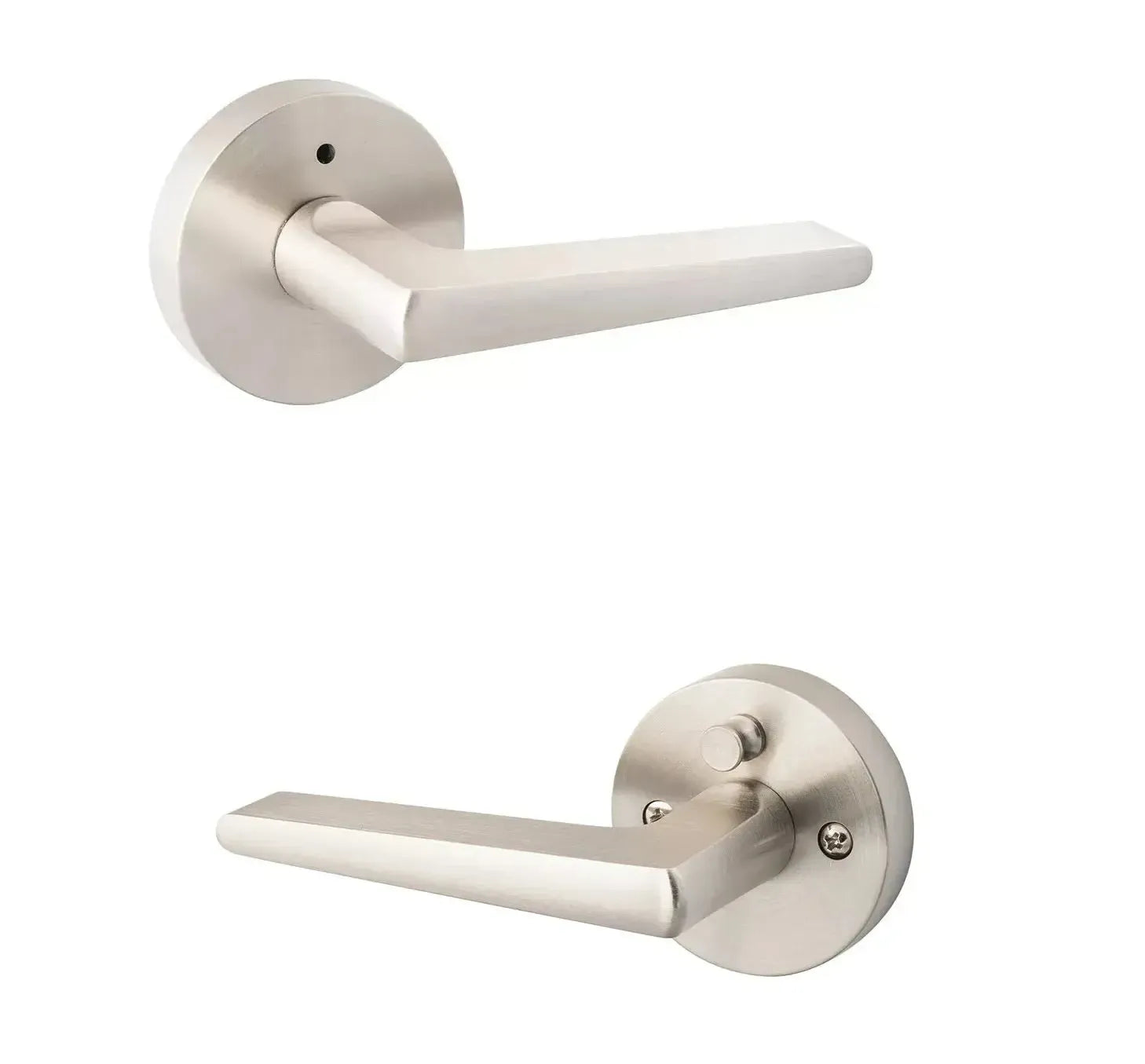 Sure-Loc Basel Lever with Round Rosette in Satin Nickel finish