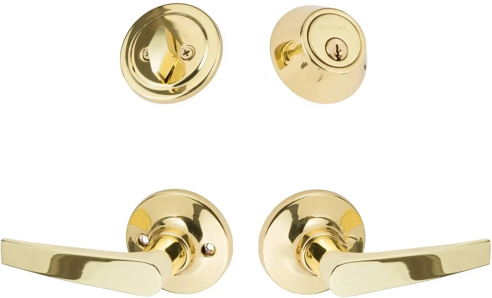 The Sure-Loc Cedar Entry Lever With KA Deadbolt in Polished Brass finish