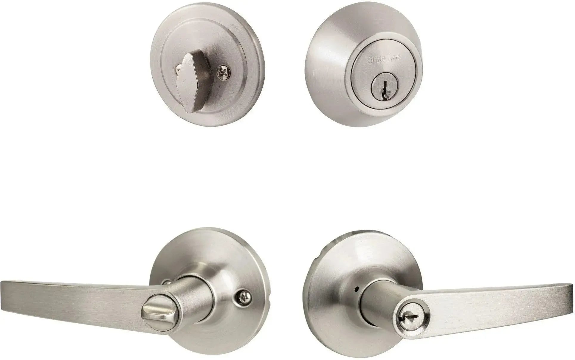The Sure-Loc Cedar Entry Lever With KA Deadbolt in Satin Nickel finish
