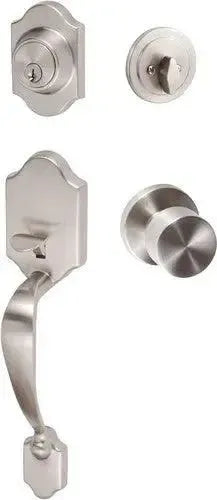 Sure-Loc Coral Handleset With Bergen Round Knob Interior Trim Satin Nickel