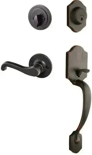 The Sure-Loc Coral Handleset With Sage Lever Handleset Trim, Right Hand in Vintage Bronze finish
