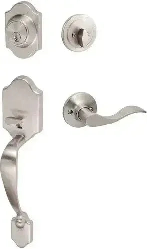 The Sure-Loc Coral Handleset With Snowbird Lever Interior Trim, Left Hand in Satin Nickel finish