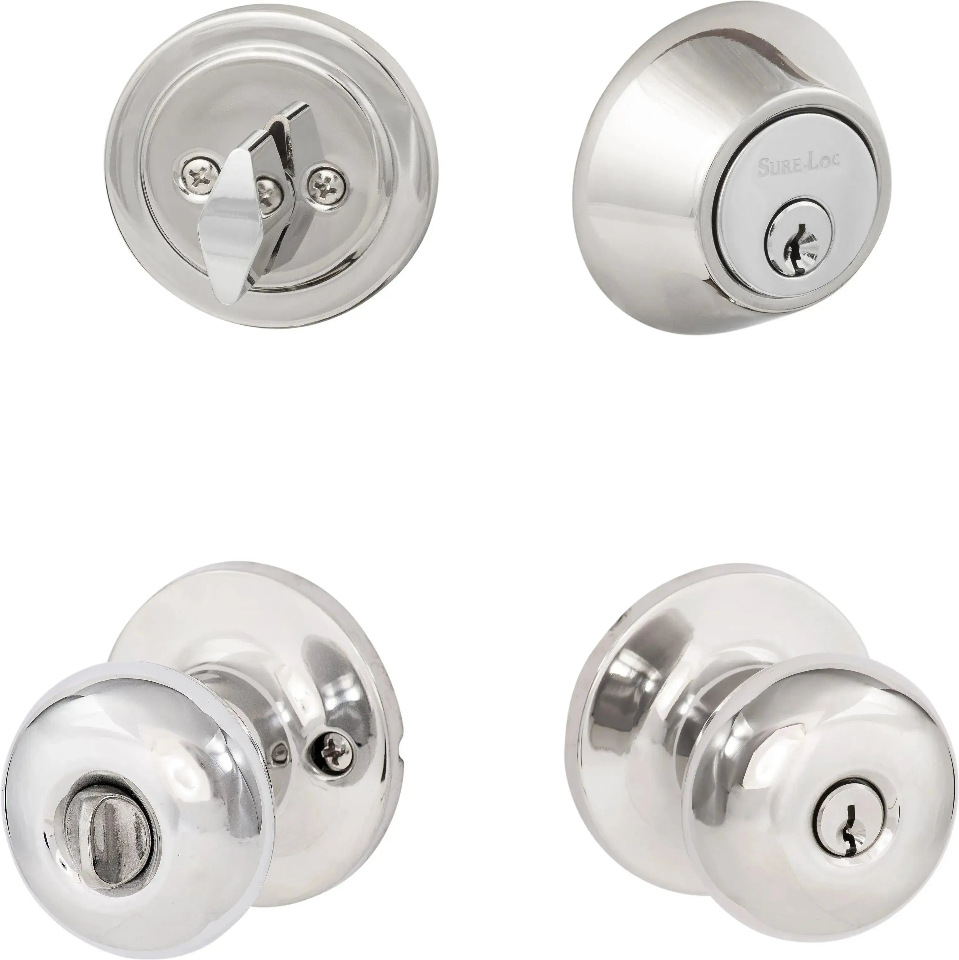 The Sure-Loc Durango Entry Knobset With KA Deadbolt in Polished Chrome finish