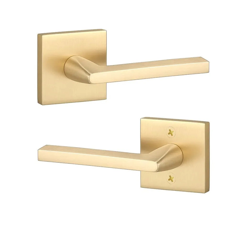 Sure-Loc Escala Lever with Square Rosette in Satin Brass finish