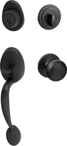 The Sure-Loc Alta Handleset With Durango Knob Interior Trim in Flat Black finish