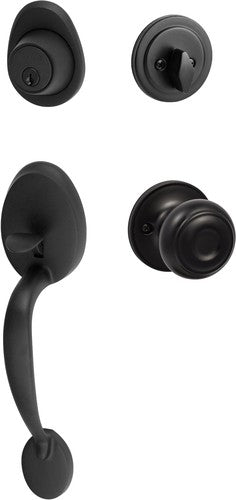 The Sure-Loc Alta Handleset With Juniper Knob Interior Trim in Flat Black finish