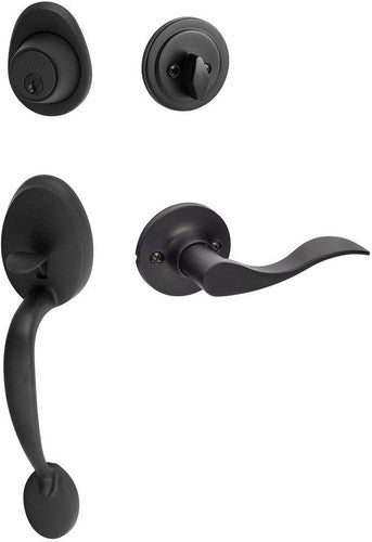 The Sure-Loc Alta Handleset With Snowbird Lever Interior Trim, Left Hand in Flat Black finish