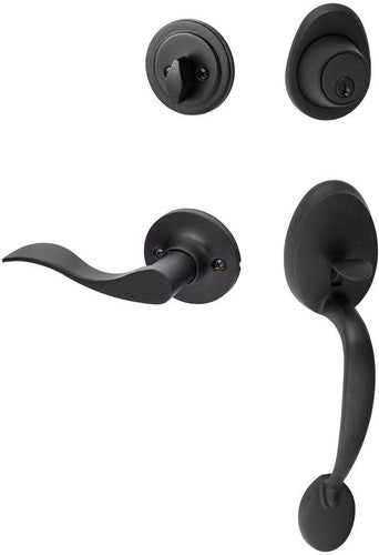 The Sure-Loc Alta Handleset With Snowbird Lever Interior Trim, Right Hand in Flat Black finish