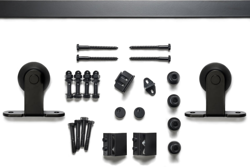 The Sure-Loc Barn Door Track System, Top Mounted Roller, 96" in Flat Black finish