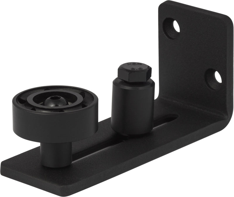 The Sure-Loc Barn Track Adjustable Roller Guide, Wall Mounted in Flat Black finish