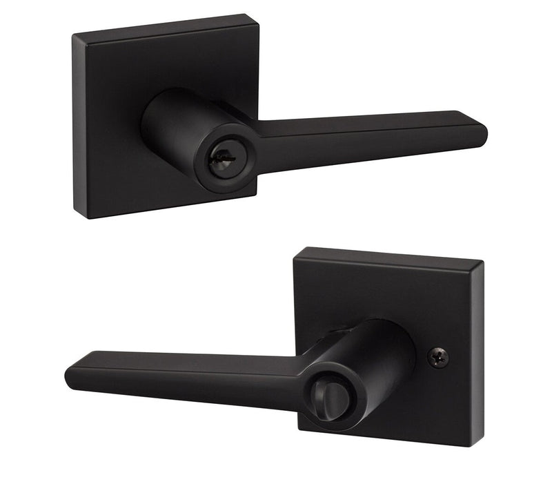 The Sure-Loc Basel Lever with Square Rosette in Flat Black finish