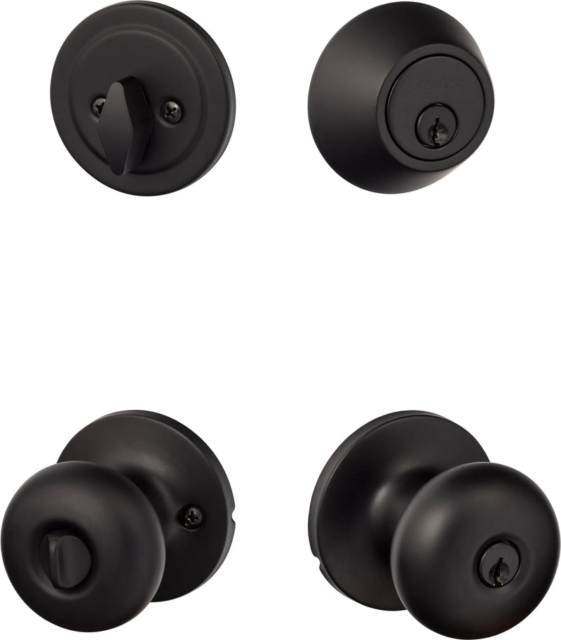 The Sure-Loc Durango Entry Knobset With KA Deadbolt in Flat Black finish