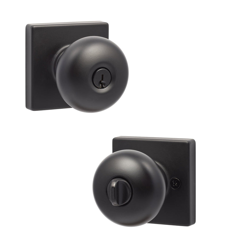 The Sure-Loc Durango Knob with Square Rosette in Flat Black finish