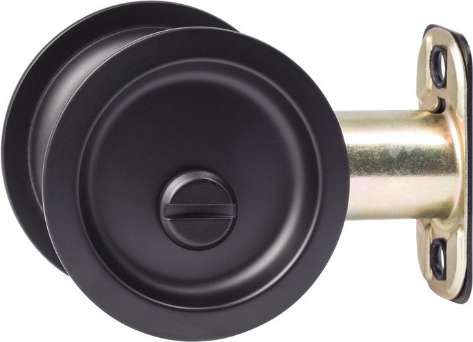 Sure-Loc Round Pocket Door Pull, Privacy in Flat Black finish