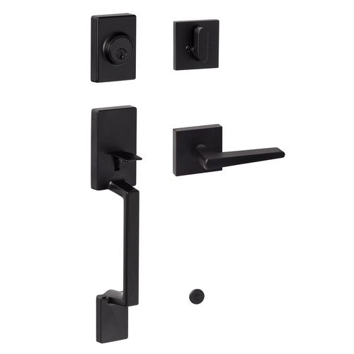 Sure-Loc Stockholm Handleset With Basel Square Lever Interior Trim in Flat Black finish