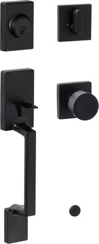 Sure-Loc Stockholm Handleset With Bergen Square Knob Interior Trim in Flat Black finish