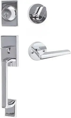 Sure-Loc Koln Handleset With Round Thumb Turn, Basel Round Lever Interior Trim in Polished Chrome finish