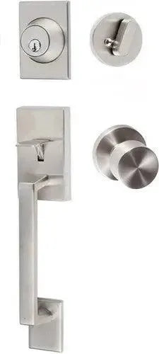 Sure-Loc Koln Handleset With Round Thumb Turn, Bergen Round Knob Interior Trim Satin Nickel