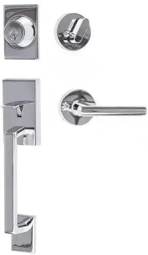 Sure-Loc Koln Handleset With Round Thumb Turn, Juneau Interior Trim Lever Polished Chrome