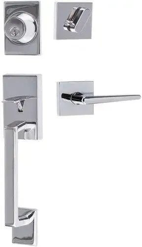 Sure-Loc Koln Handleset With Square Thumb Turn, Basel Square Lever Interior Trim Polished Chrome