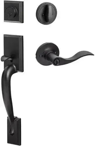Sure-Loc Madison Handleset With Snowbird Lever Interior Trim, Left Hand in Flat Black finish