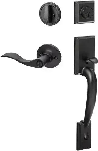 Sure-Loc Madison Handleset With Snowbird Lever Interior Trim, Right Hand in Flat Black finish