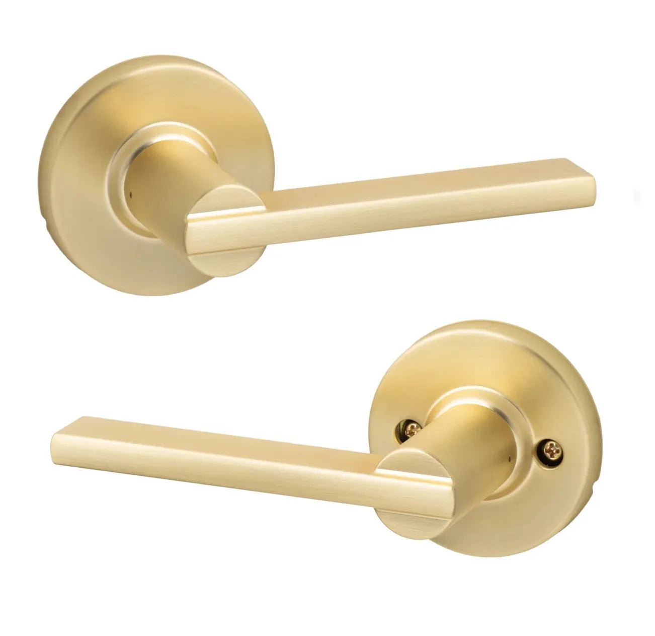Sure-Loc Mesa Lever with Round Rosette Satin Brass