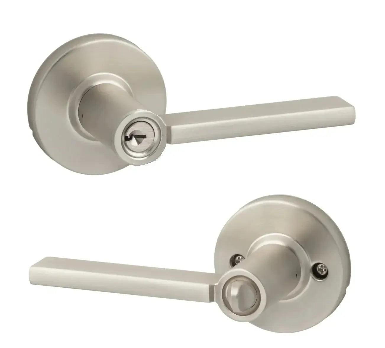 Sure-Loc Mesa Lever with Round Rosette in Satin Nickel finish
