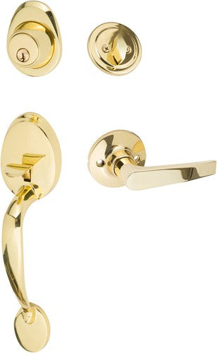 The Sure-Loc Alta Handleset With Cedar Lever Interior Trim in Polished Brass finish