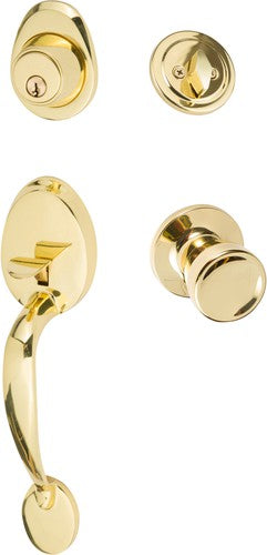 The Sure-Loc Alta Handleset With Tulip Knob Interior Trim in Polished Brass finish