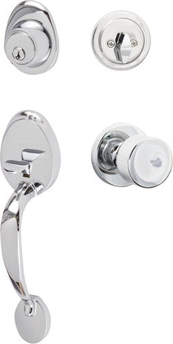 The Sure-Loc Alta Handleset With Bergen Round Knob Interior Trim in Polished Chrome finish