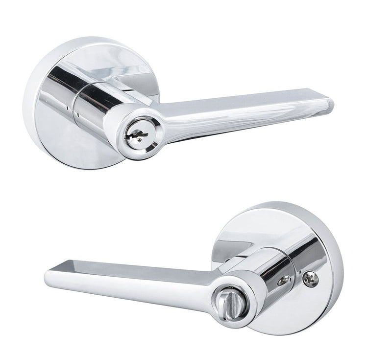 The Sure-Loc Basel Lever with Round Rosette in Polished Chrome finish