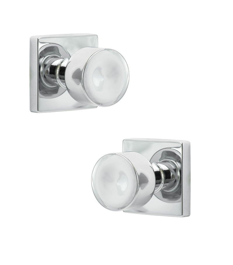 The Sure-Loc Bergen Knob with Square Rosette in Polished Chrome finish