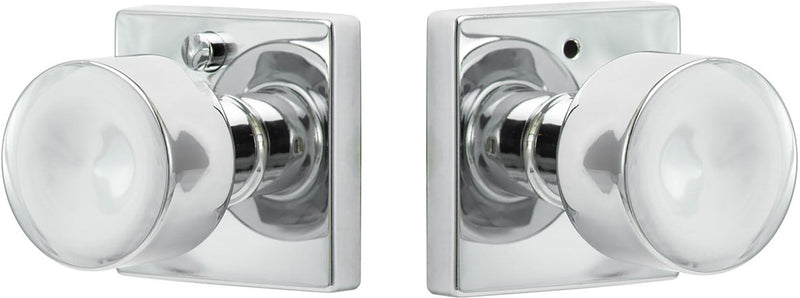 The Sure-Loc Bergen Knob with Square Rosette in Polished Chrome finish