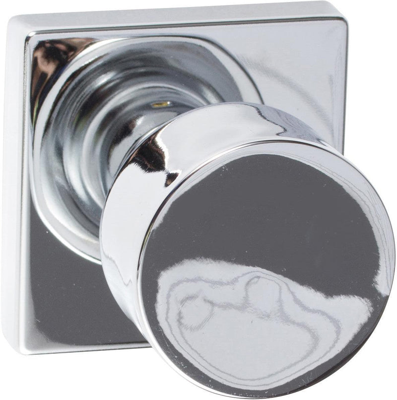 The Sure-Loc Bergen Knob with Square Rosette in Polished Chrome finish